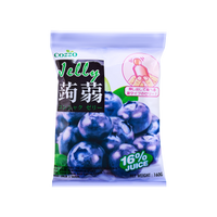 High fiber snack Cozzo konnyaku jelly blueberry flavour pouch, light purple packaging packed with blueberries and a “16% juice” badge, net weight 160g.

وجبة خفيفة عالية الألياف — كيس جيلي كونياكو Cozzo بنكهة التوت الأزرق، تغليف بنفسجي فاتح مع عنقود توت أزرق وشارة “16% عصير”، الوزن 160غ.