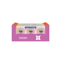 Low calorie snacks grape pudding multipack in clear wrapping, with grape pudding cups visible and a “32 pack” label on a purple sleeve.

سناكات قليلة السعرات — باك بودينغ عنب داخل تغليف شفاف، تظهر أكواب بودينغ العنب مع علامة “32 باك” على غلاف بنفسجي.