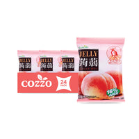 Squeeze jelly pouches, Wholesale snacks — Cozzo peach konnyaku jelly 24 pack showing a large pouch with peach image (16% juice, 160g), three smaller pouches behind it, and a “24 pack” label strip.

جيلي قابل للعصر، سناكات جملة — عبوة Cozzo جيلي كونياكو خوخ 24 قطعة، كيس كبير مع صورة خوخ (16% عصير، 160غ) وثلاث أكياس أصغر خلفه مع شريط “24 pack”.